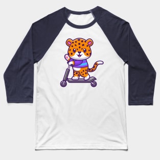 Cute Cheetah Tiger Riding Scooter Electric Cartoon Baseball T-Shirt